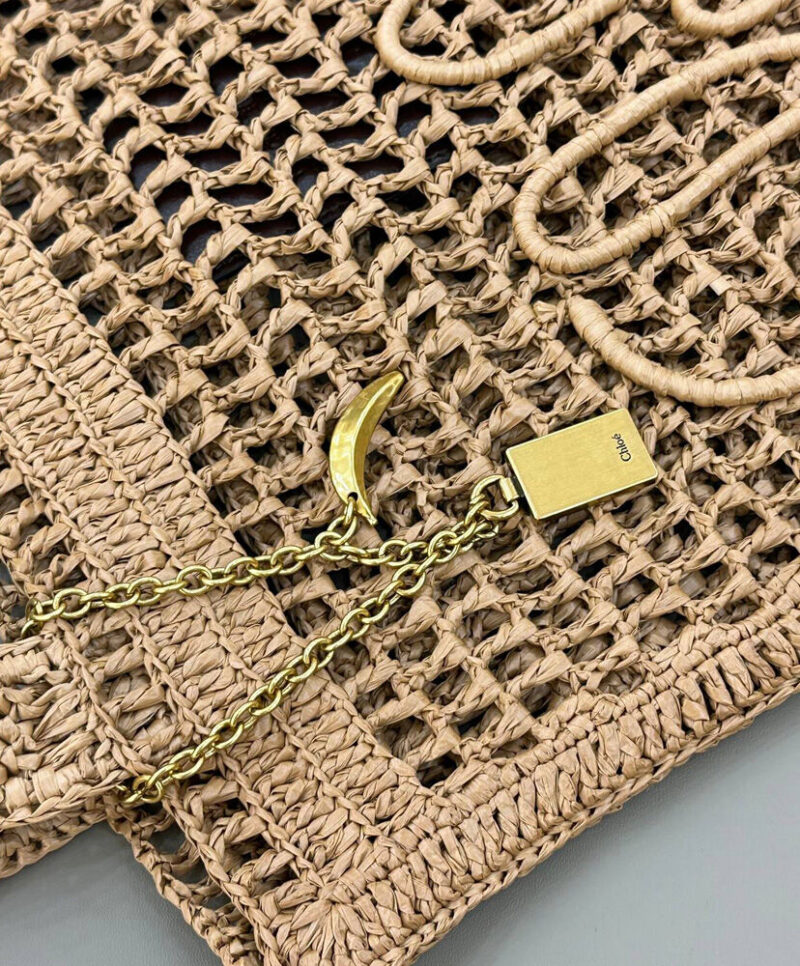 Chloe Summer Banana Tote Bag In Raffia